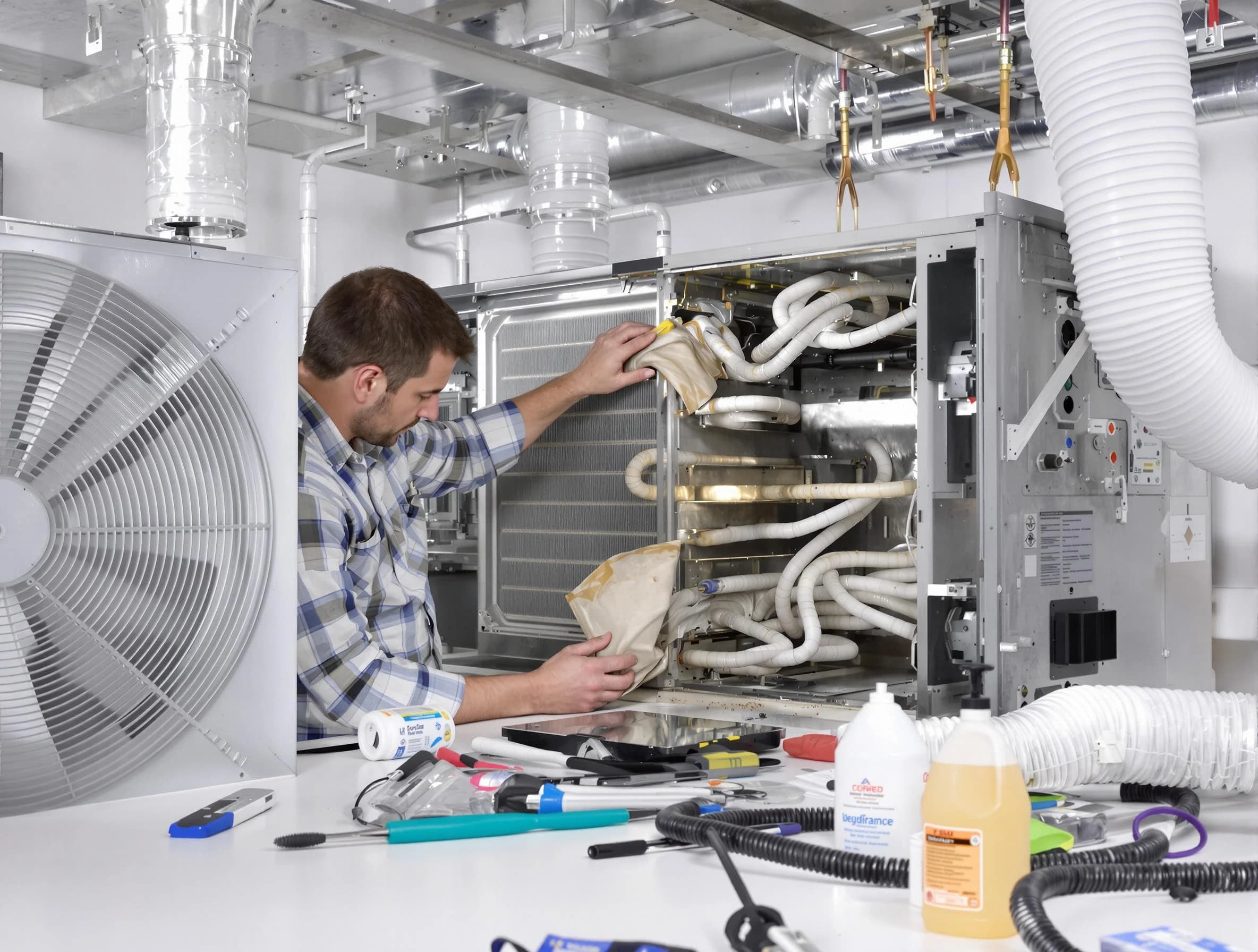 Tuttle Air Duct Cleaning specialist performing precision AC coil cleaning in Tuttle