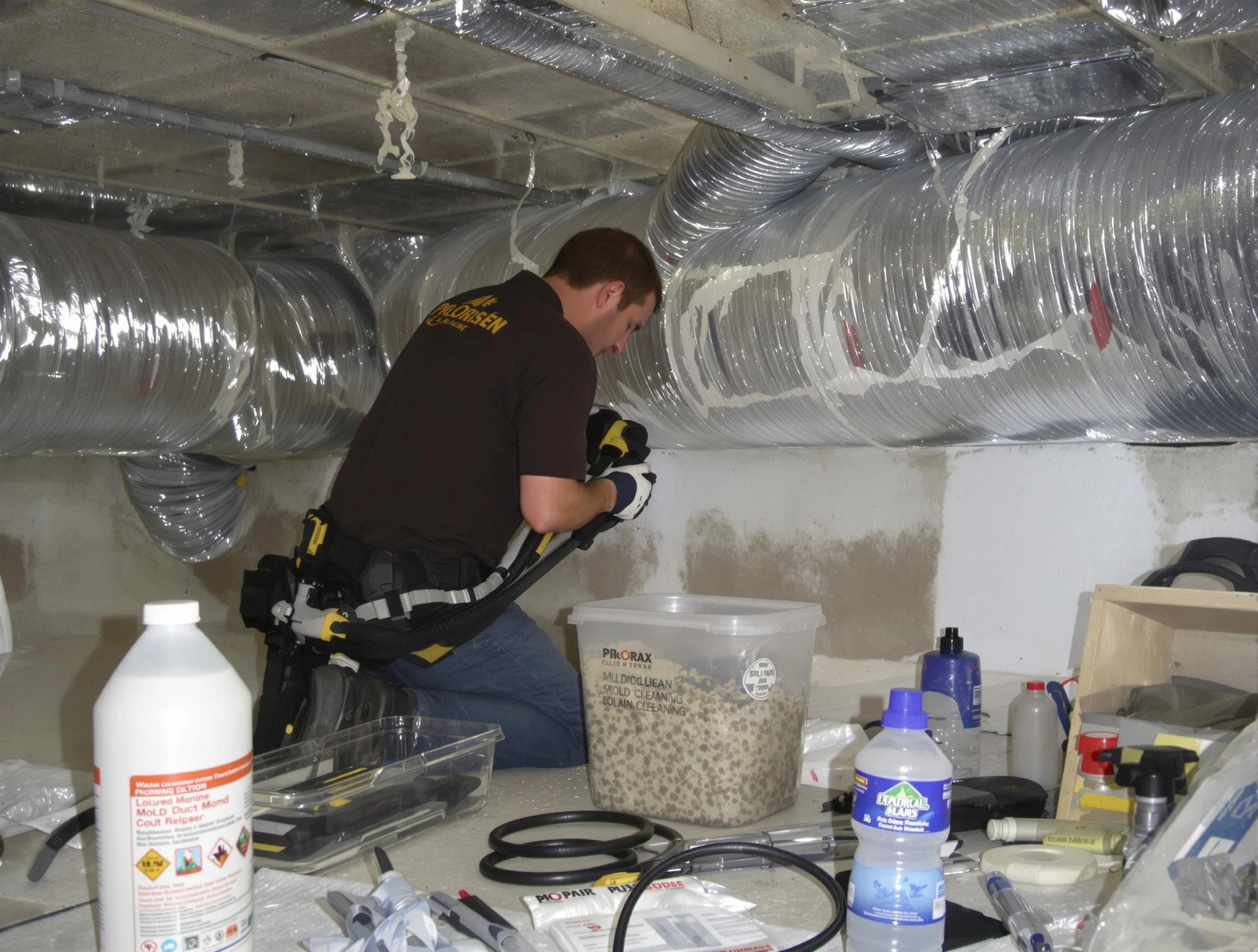 Tuttle Air Duct Cleaning specialist performing professional mold removal from air ducts in Tuttle