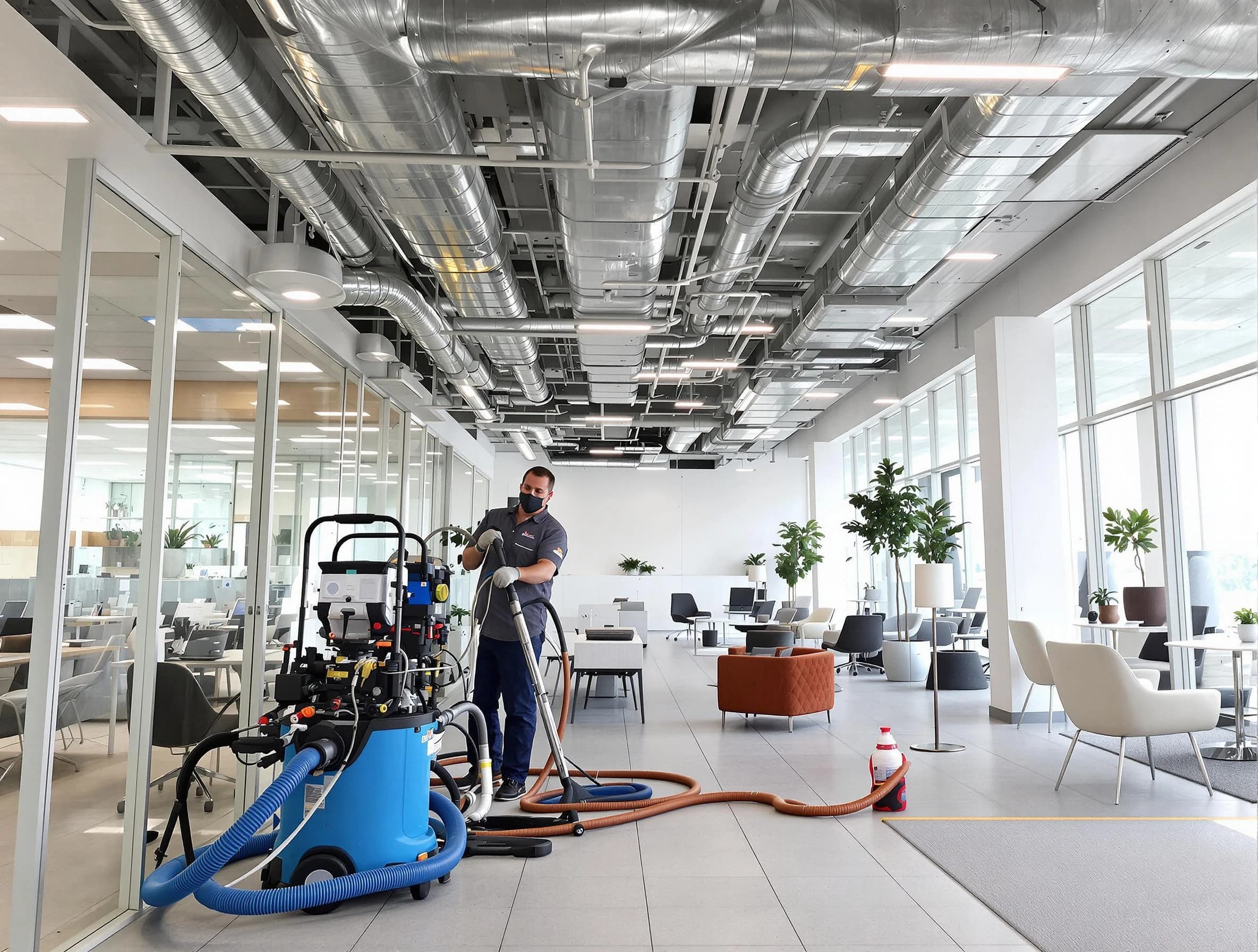 Tuttle Air Duct Cleaning team conducting comprehensive commercial duct cleaning at a business location in Tuttle