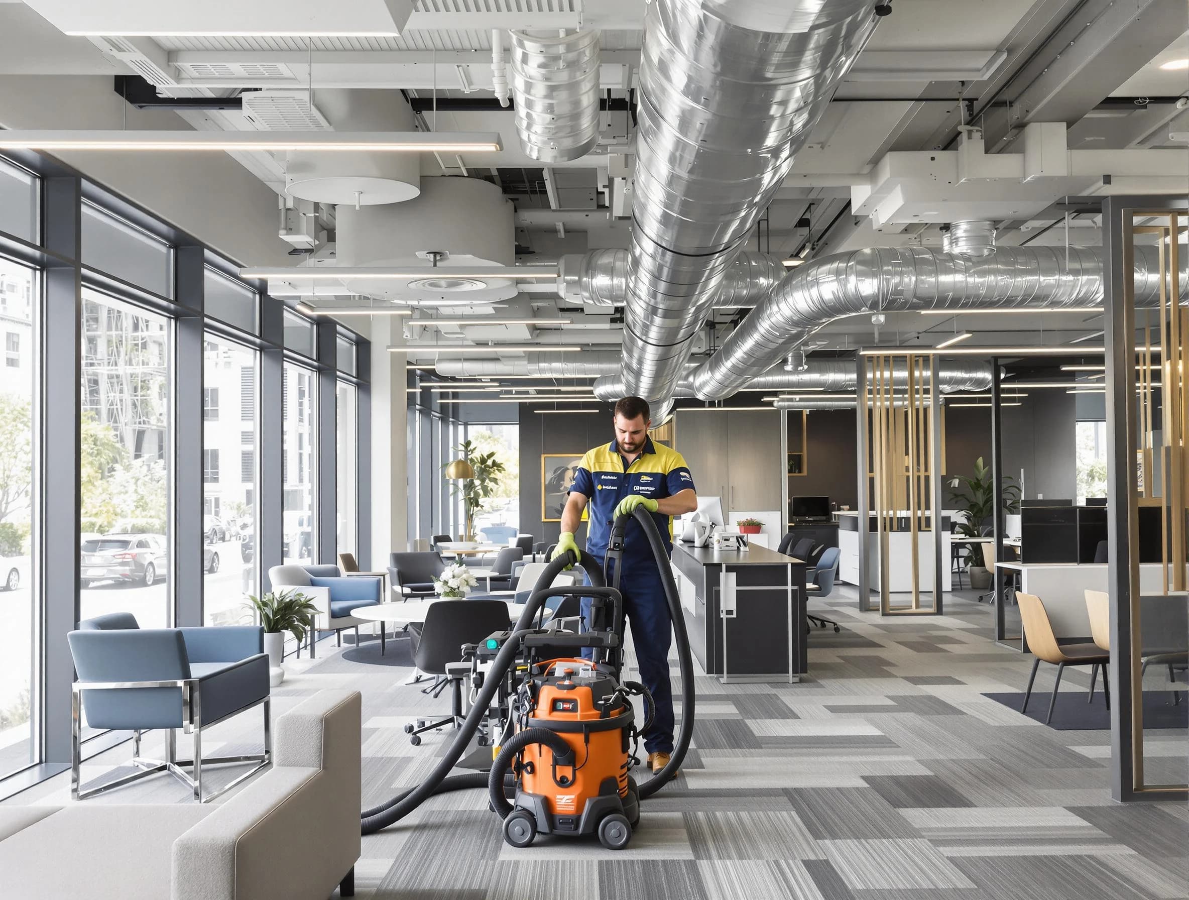 Tuttle Air Duct Cleaning team performing thorough commercial duct cleaning at a Tuttle business center